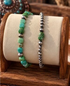 2 Kingman & Sonoran Turquoise sterling pearl bead bracelets